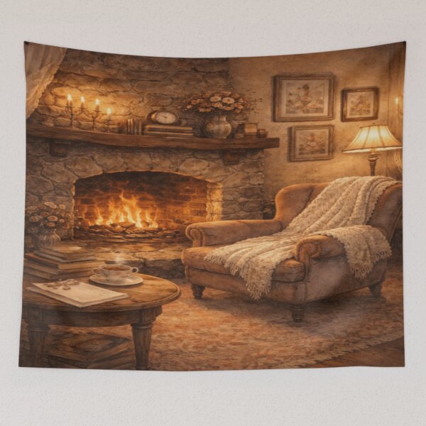 Item preview, Cozy Cottage Fireplace – Victorian Cottagecore Art designed and sold by ArtFreshStudio.
