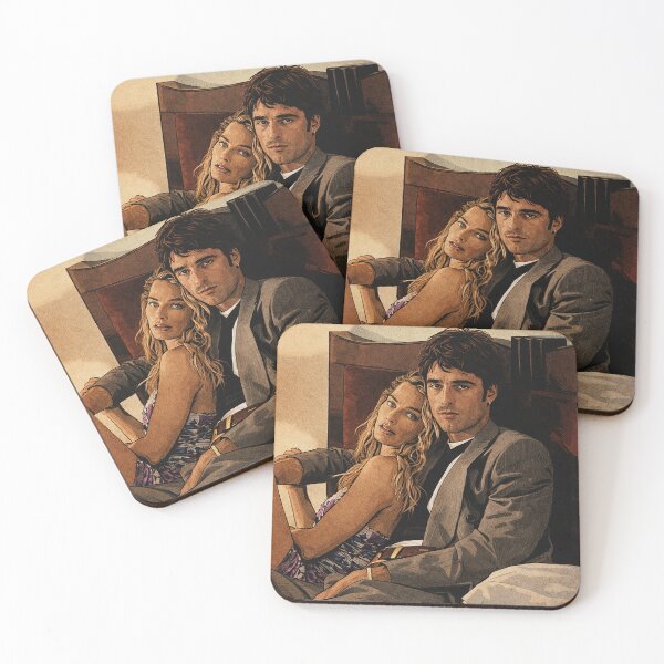 Aperçu de l'œuvre Jacob Elordi et Margot Robbie posent dans un lit, Wuthering Heights (fan art) créée et vendue par PopCultureAndStuff.