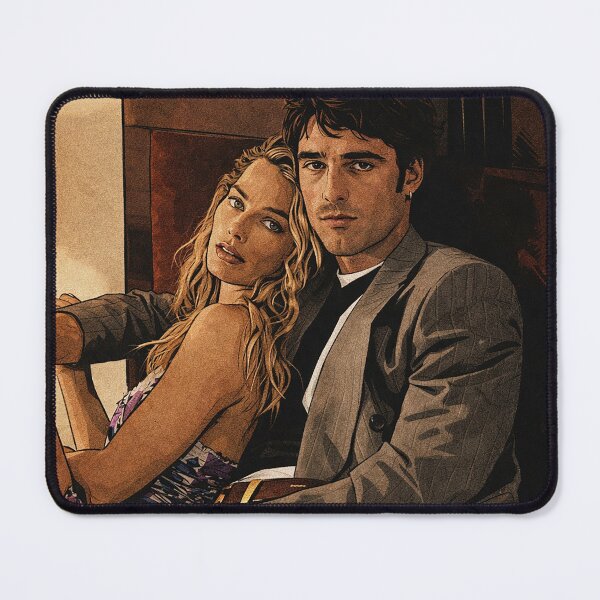 Item preview, Jacob Elordi and Margot Robbie pose in bed, Wuthering Heights (fan art) designed and sold by PopCultureAndStuff.