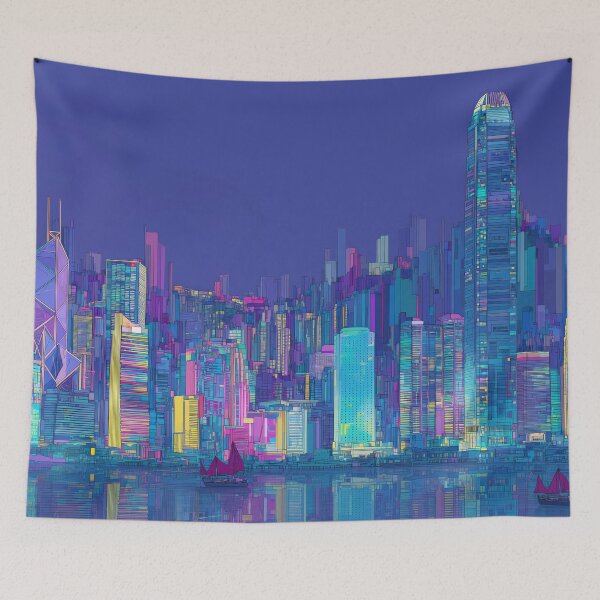Item preview, Hong Kong Neon Skyline – Lunar Amethyst designed and sold by SkylineVistas Designs.
