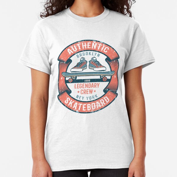 Retro emblem with skateboard, sneakers and ribbon Classic T-Shirt