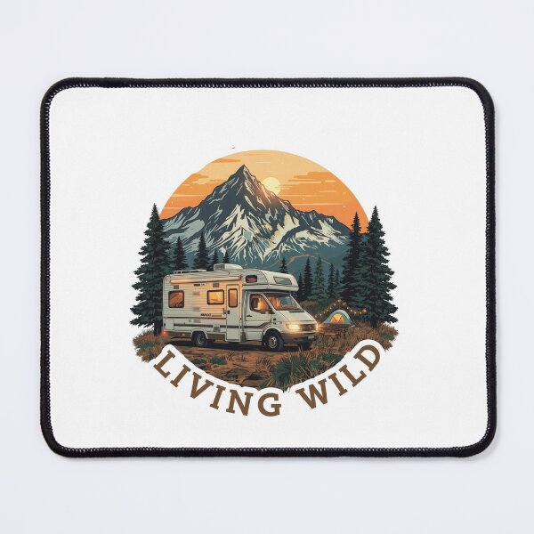 Item preview, Living Wild Motorhome Sunset Design – Retro Van Life Camping Mountain Adventure Illustration designed and sold by HOODYBUDSTYLES.