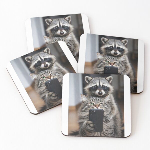 Item preview, Cat Taking Selfie with Raccoon T-Shirt | Funny Animal Selfie Cat & Trash Panda Graphic Tee designed and sold by Falconwolf.
