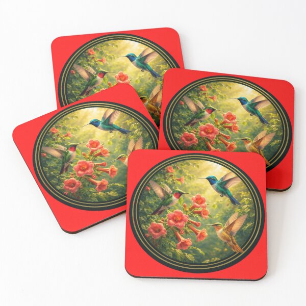 Item preview, Morning Garden Symphony – Hummingbirds & Trumpet Vines Circle Art designed and sold by TheJoyfulPen.