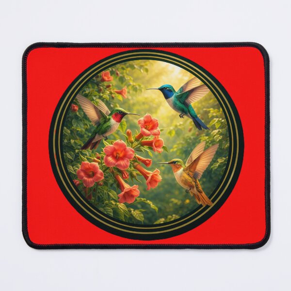 Artikelvorschau, Morgensymphonie im Garten – Kolibris & Trompetenblumen-Kreiskunst entworfen und verkauft von TheJoyfulPen.