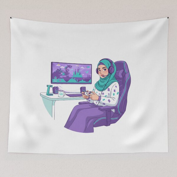 Item preview, Hijabi Gamer Girl – Modest Gaming Illustration & Quote Design designed and sold by yadine.