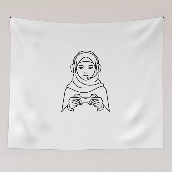 Item preview, Minimal Hijabi Gamer Girl Line Art – Simple Gaming Illustration designed and sold by yadine.