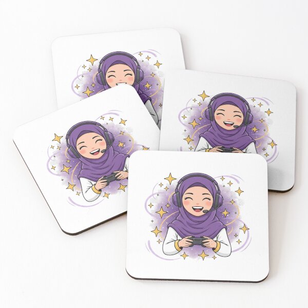 Item preview, Cute Hijabi Gamer Girl – Cozy Gaming Art with Stars designed and sold by yadine.