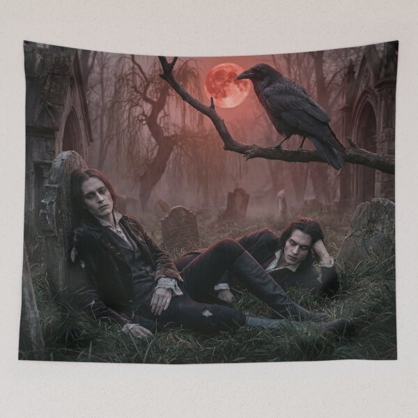Item preview, Gothic Vampire Brothers - Dark Romantic Portrait with Raven designed and sold by TheRichGallery.