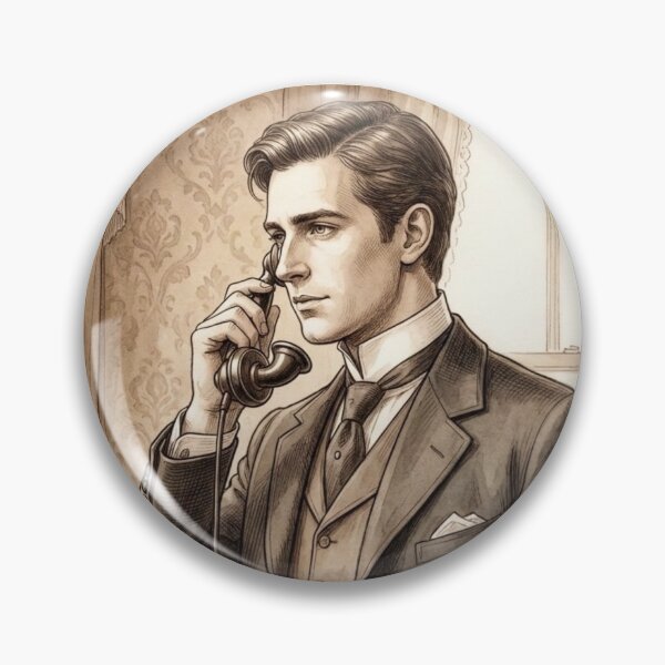 Item preview, Edwardian Gentleman Using Antique Telephone Vintage Sketch designed and sold by MAGICKEY2024.