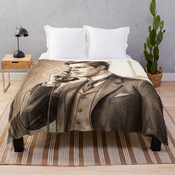 Item preview, Edwardian Gentleman Using Antique Telephone Vintage Sketch designed and sold by MAGICKEY2024.