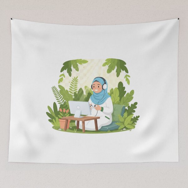 Item preview, Outdoor Hijabi Gamer Girl – Nature Gaming Vector Illustration designed and sold by yadine.