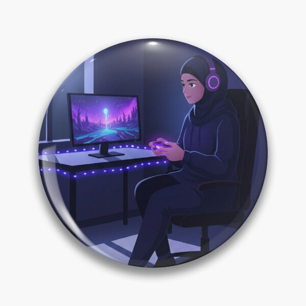 Item preview, Hijabi Gamer Girl Night Gaming – Cozy Moonlight Illustration designed and sold by yadine.