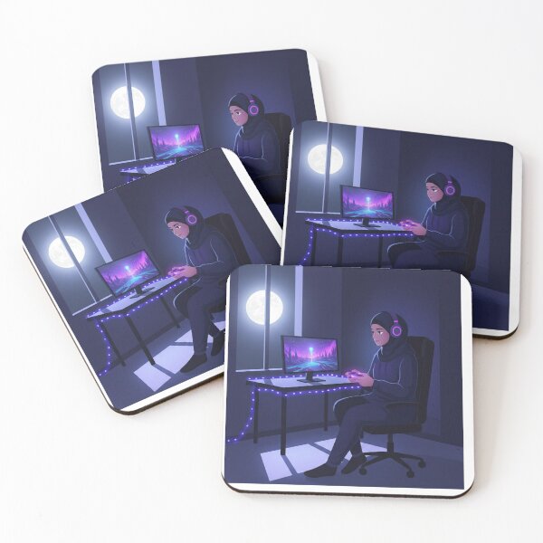 Item preview, Hijabi Gamer Girl Night Gaming – Cozy Moonlight Illustration designed and sold by yadine.