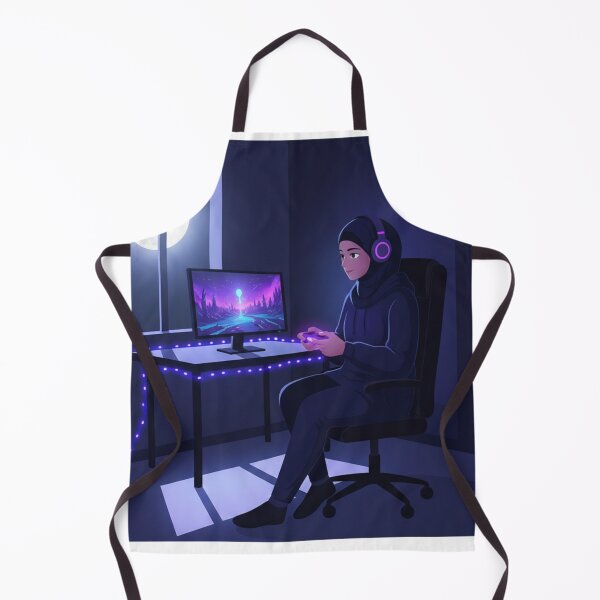 Item preview, Hijabi Gamer Girl Night Gaming – Cozy Moonlight Illustration designed and sold by yadine.