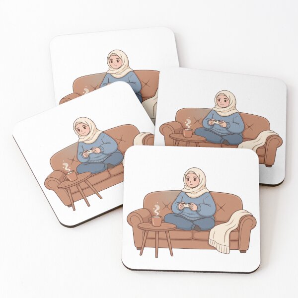 Item preview, Cozy Hijabi Gamer Girl – Coffee and Gaming Vector Illustration designed and sold by yadine.