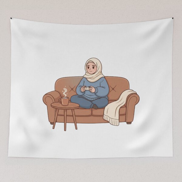 Item preview, Cozy Hijabi Gamer Girl – Coffee and Gaming Vector Illustration designed and sold by yadine.