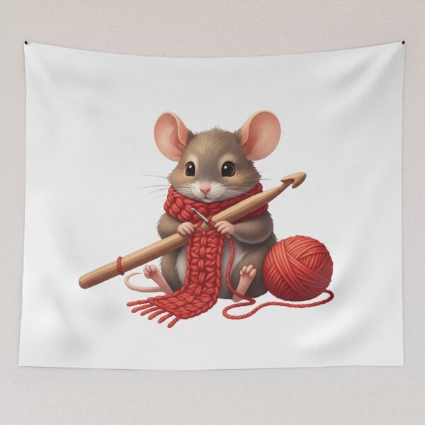 Item preview, Cozy Mouse Crocheting a Red Scarf - Cute Mouse & Hobbies Series designed and sold by EnlightArt.
