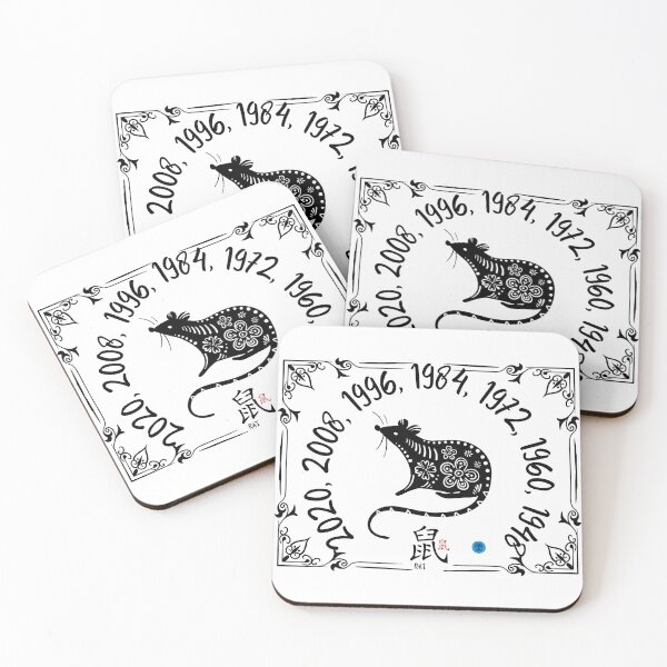 Item preview, Year of the Rat - Chinese Zodiac Floral Art (Black on Transparent) designed and sold by Dryden Stewart Enterprises.