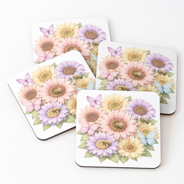 Artikelvorschau, Pastellfarbener Sonnenblumenstrauß, Schmetterlinge, Honigbienen entworfen und verkauft von ssmg80.