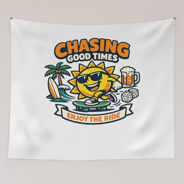 Item preview, Chasing Good Times Sun Skateboard Cartoon Vector Retro Summer Vibes designed and sold by Thread-Riot.