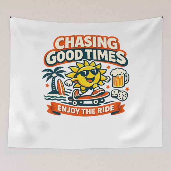 Item preview, Chasing Good Times Sun Skateboard Vector Graphic Retro Summer Energy designed and sold by Thread-Riot.