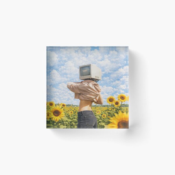 Item preview, Retro CRT Head Girl in Sunflower Field designed and sold by SangPrints.