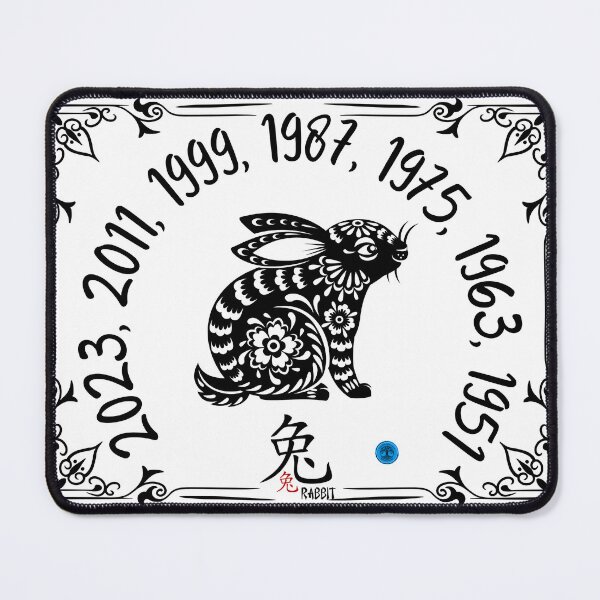 Item preview, Year of the Rabbit - Chinese Zodiac Floral Art (Black on Transparent) designed and sold by Dryden Stewart Enterprises.