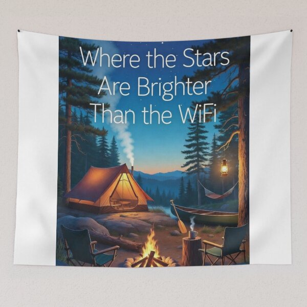 Item preview, Where the Stars Are Brighter Than the WiFi Camping T-Shirt | Cozy Campfire Lake Hammock Pun Tee designed and sold by Falconwolf.