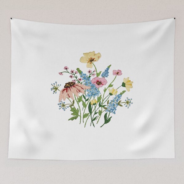 Item preview, Spring Flowers Wild Garden – Framed Embroidery-Inspired Botanical Print designed and sold by EGurrola.