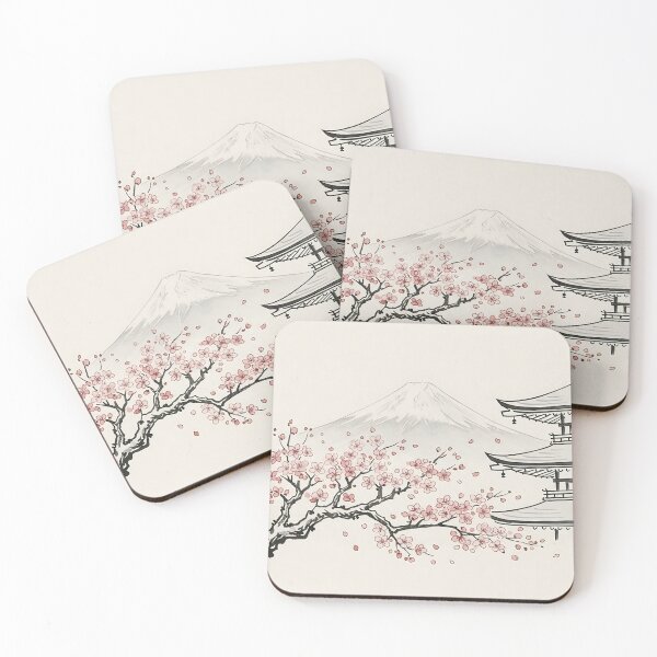 Item preview, Watercolor Painting of cherry Blossom tree Mountain and temple  designed and sold by Berlin-D-Prs.