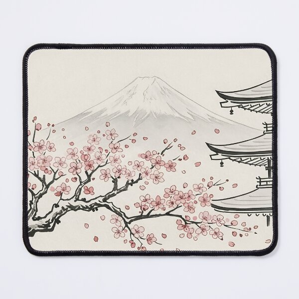 Item preview, Watercolor Painting of cherry Blossom tree Mountain and temple designed and sold by Berlin-D-Prs.