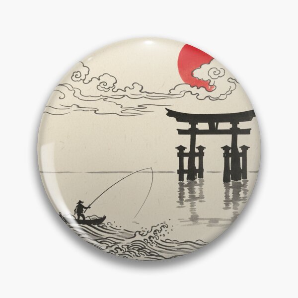Item preview, Minimalism painting of fisherman with Torii gate and sunset  designed and sold by Berlin-D-Prs.