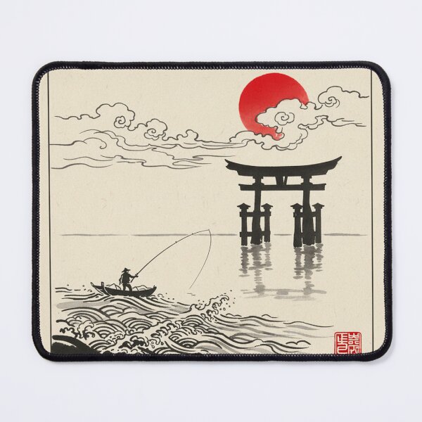 Item preview, Minimalism painting of fisherman with Torii gate and sunset  designed and sold by Berlin-D-Prs.
