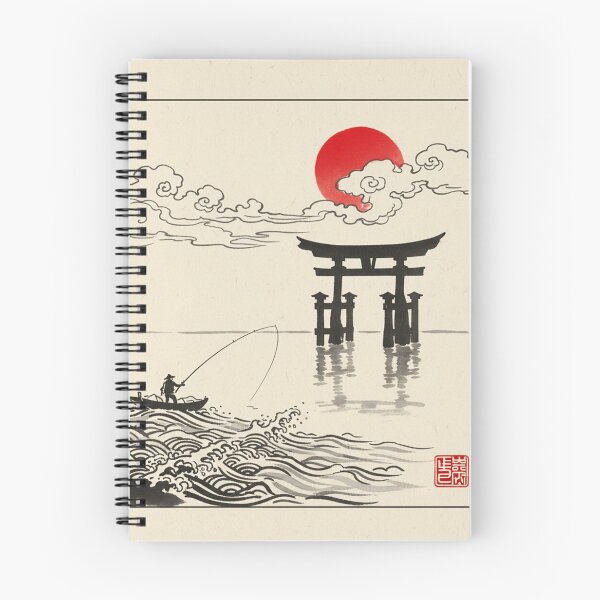 Item preview, Minimalism painting of fisherman with Torii gate and sunset  designed and sold by Berlin-D-Prs.