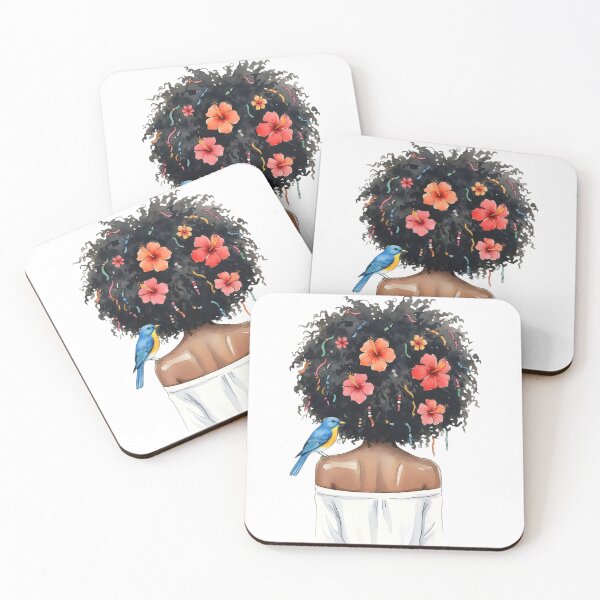Item preview, Illustration of a women with afro hair, hibiscus flowers, and a bluebird designed and sold by VibranPalette.