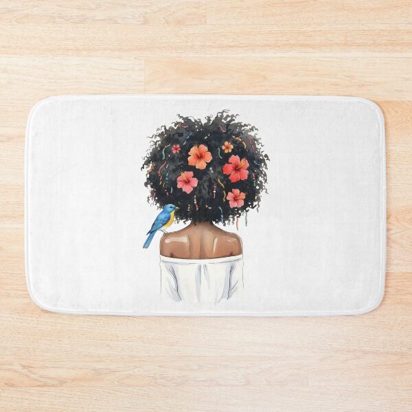 Item preview, Illustration of a women with afro hair, hibiscus flowers, and a bluebird designed and sold by VibranPalette.
