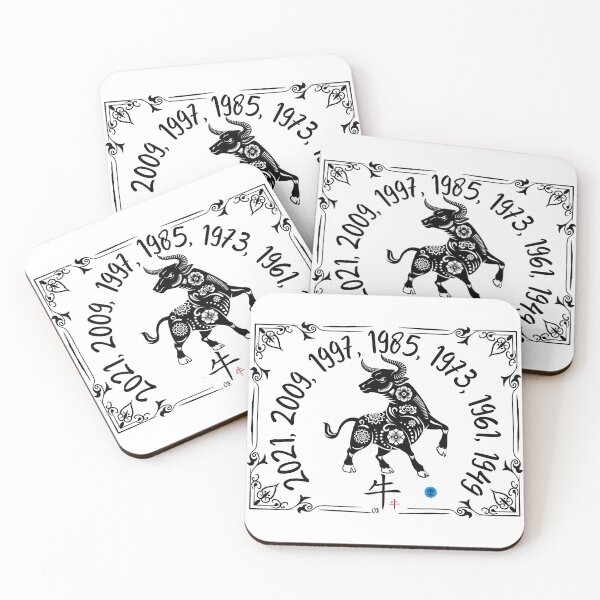 Item preview, Year of the Ox  - Chinese Zodiac Floral Art (Black on Transparent) designed and sold by Dryden Stewart Enterprises.