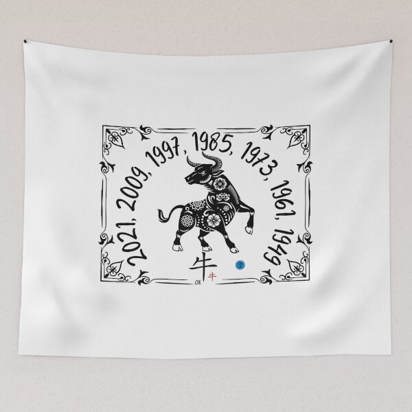 Item preview, Year of the Ox  - Chinese Zodiac Floral Art (Black on Transparent) designed and sold by Dryden Stewart Enterprises.