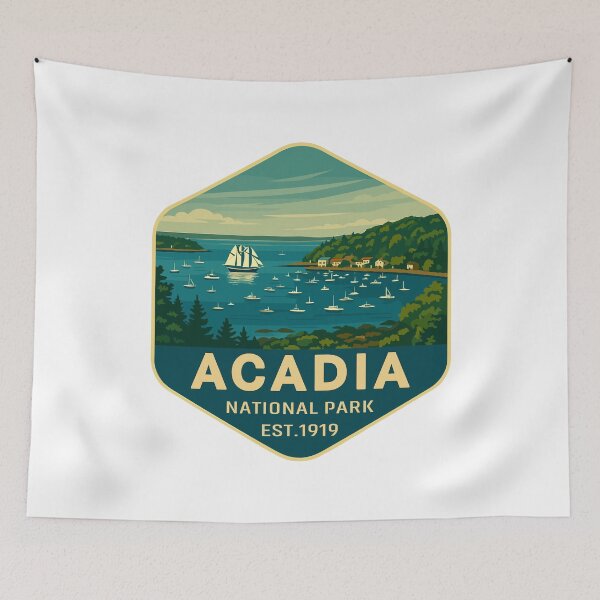 Item preview, Acadia National Park Maine US Retro Badge designed and sold by Ismeal Von.