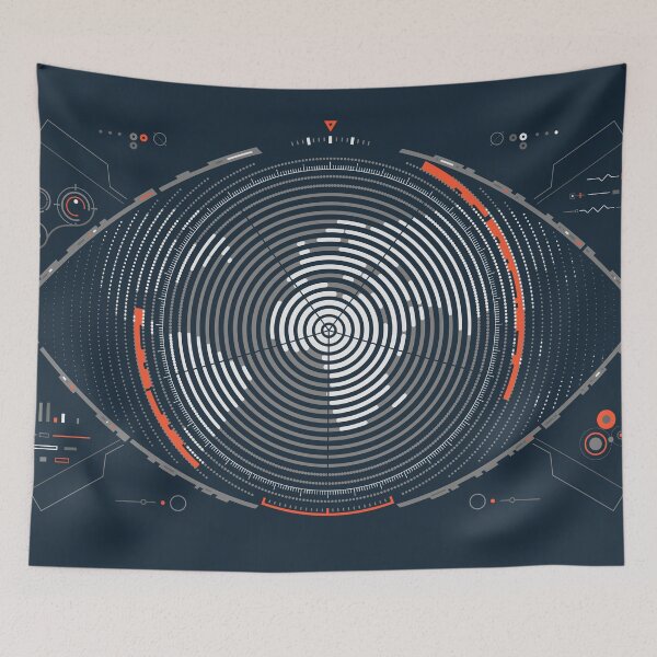 Item preview, warfare tech or military technology, graphic of lined world map HUD combined with eye and radar interface designed and sold by NiamLab.
