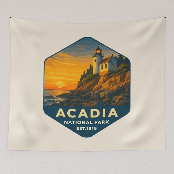Item preview, Acadia National Park Maine US Retro Badge designed and sold by Gideon Emmerich.
