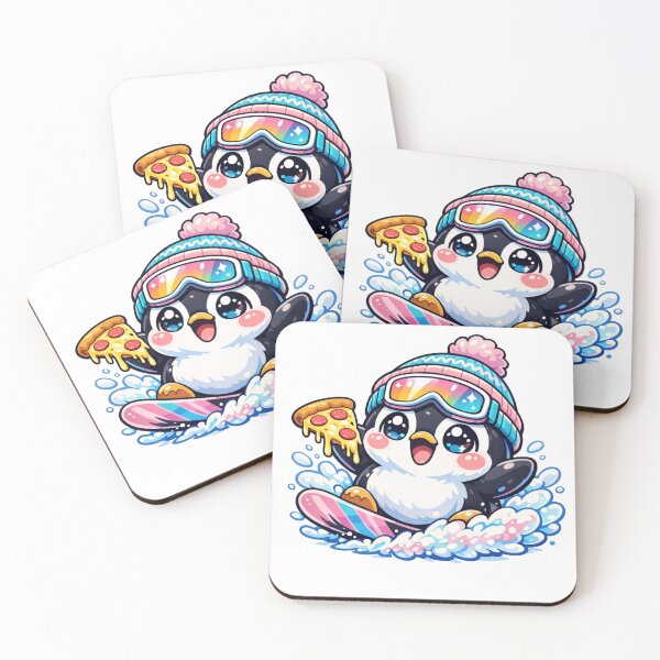 Item preview, Cute snowboarding penguin eating pizza  designed and sold by trendie-tees.