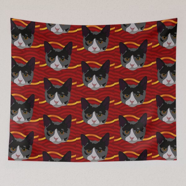 Item preview, Red and gold pattern grey cat designed and sold by LeahcarsArt.