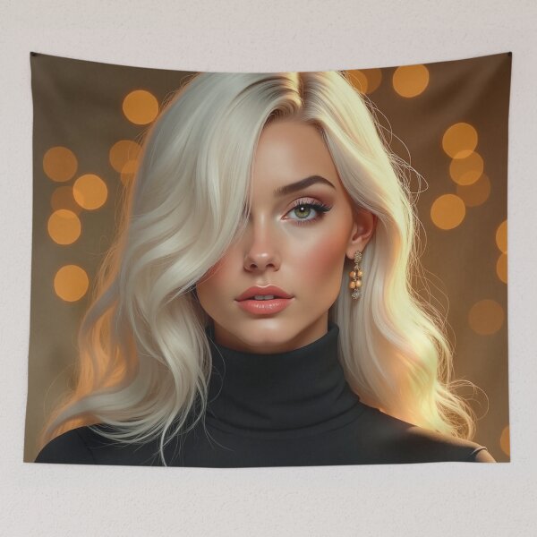Item preview, Ivory Radiance - Platinum Blonde Portrait with Golden Light Bokeh designed and sold by Dream Bloom Gallery.