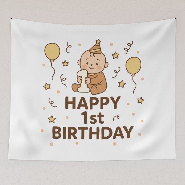 Item preview, Cute Baby First Birthday Card Design | Happy 1st Birthday Illustration designed and sold by JOOKDesign.