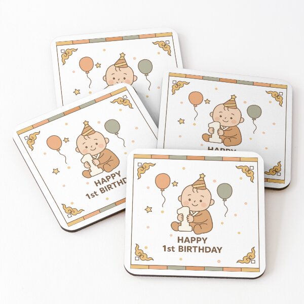 Item preview, Cute Baby First Birthday Card Design | Happy 1st Birthday Illustration designed and sold by JOOKDesign.