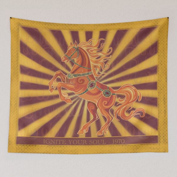 Item preview, Golden Rearing Horse With Retro Sunburst Pattern designed and sold by Senorona.
