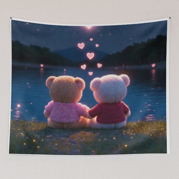 Item preview, Romantic Teddy Bear Couple Under the Starry Night designed and sold by PixelVibe782.