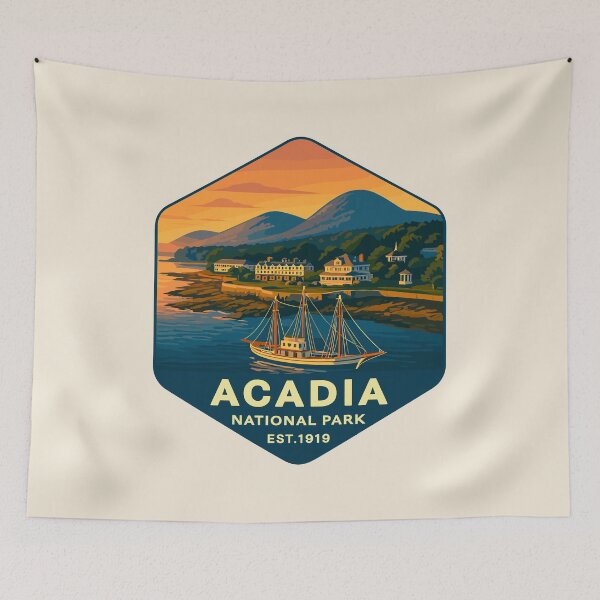 Item preview, Acadia National Park Bar Habor Maine US Retro Badge designed and sold by Gideon Emmerich.
